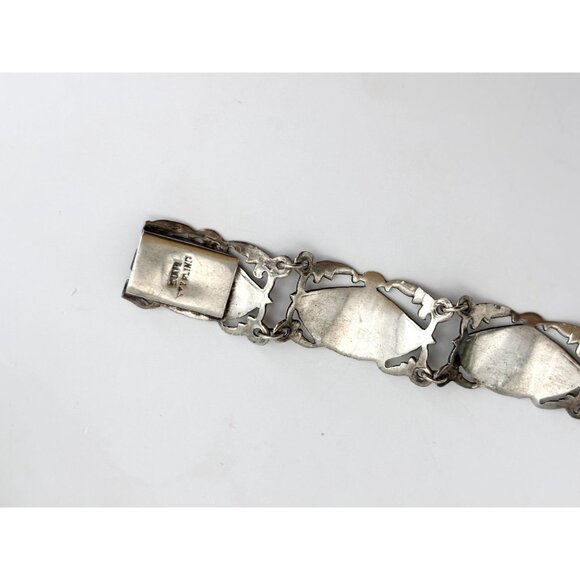 Siam Sterling Black Niello Enamel Fan Shaped Mekkalah Vintage Thai Bracelet - Picture 7 of 16